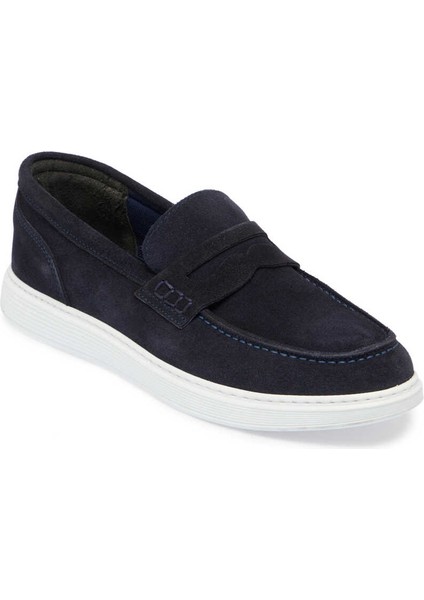 Lacivert Hakiki Süet Deri Erkek Loafer - E24I1AY56790-D44