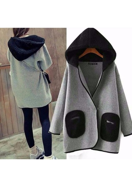 Sezonluk Kapüşonlu Cepli Kadın Uzun Ceket
