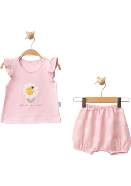 Kız Bebek Summer Çiçek Nakışlı Şortlu Takım