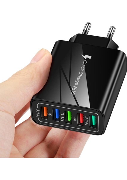 USB Şarj Cihazı 5 Bağlantı Noktalı Hızlı Şarj Evrensel Duvar Şarj Cihazları Aydınlık Duvar Şarj Cihazı (Yurt Dışından)