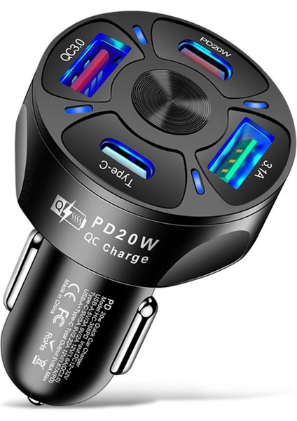 4'ü 1 Arada Araç Şarj Cihazı Pd 20W Tip-C Qc3.0 USB 3.1A Cep Telefonları Tabletler Için Hızlı Şarj Dock Sürüş Kaydediciler (Yurt Dışından)