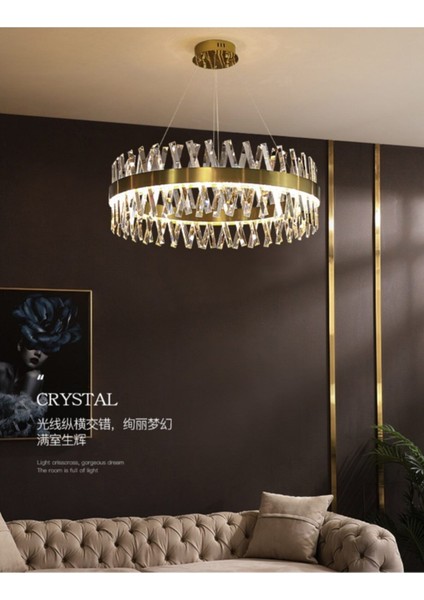 Modern Luxury Kristal Avize Kristal Taşlı Power LED Avize Bronz 50'lik