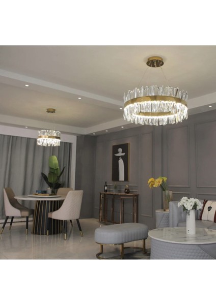 Modern Luxury Kristal Avize Kristal Taşlı Power LED Avize Bronz 50'lik