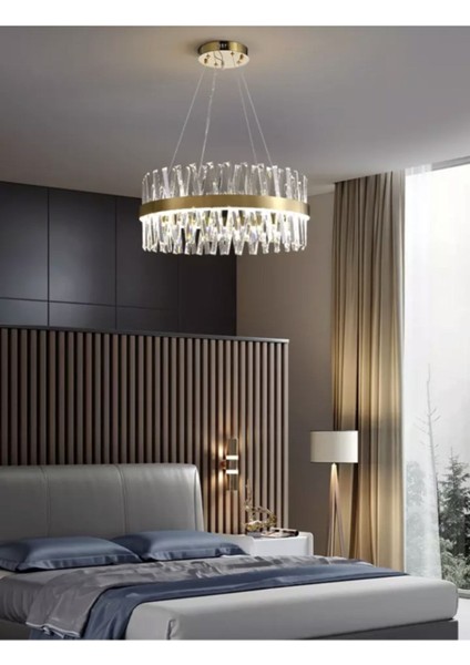 Modern Luxury Kristal Avize Kristal Taşlı Power LED Avize Bronz 50'lik