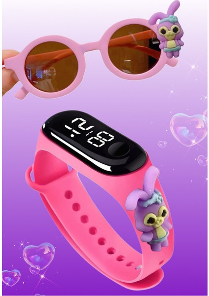 Dijital Dokunmatik LED Ekran Su Geçirmez Figürlü Çocuk Kol Saati ve Güneş Gözlüğü