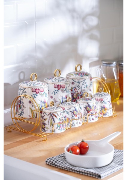 Şık 7'li Porselen Baharat Takımı, kullanışlı mutfak aksesuarı