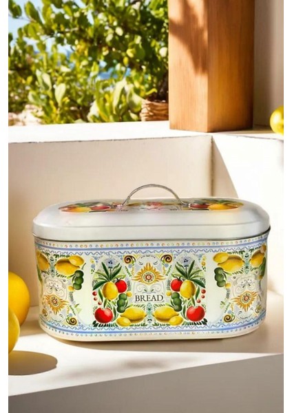 La Dolce Vita Sicilya Metal Orta Boy Oval Ekmeklik ve Ekmek Kutusu Beyaz No:12