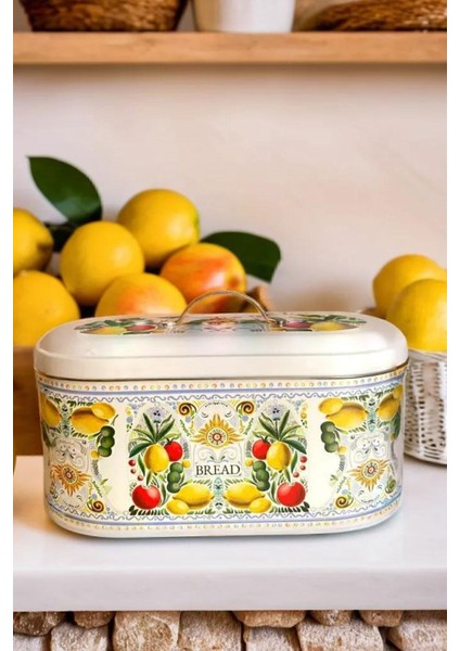 La Dolce Vita Sicilya Metal Orta Boy Oval Ekmeklik ve Ekmek Kutusu Beyaz No:12