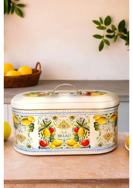 La Dolce Vita Sicilya Metal Orta Boy Oval Ekmeklik ve Ekmek Kutusu Beyaz No:12