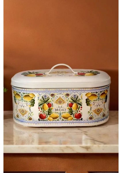 La Dolce Vita Sicilya Metal Orta Boy Oval Ekmeklik ve Ekmek Kutusu Beyaz No:12