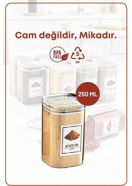 12'li Mika Baharatlık Seti, Vakum Kapakli, Etiketli, 250 ml, Parça Sayısı 12 modelleri