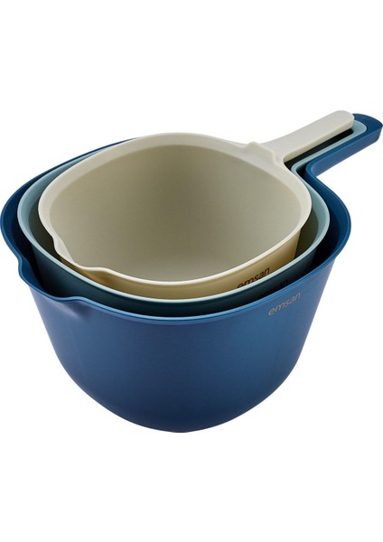 Lacivert 3'lü Süzgeçli Karıştırma Kabı Seti, dayanıklı ve şık tasarım, 3 parça, bej ve krem renk