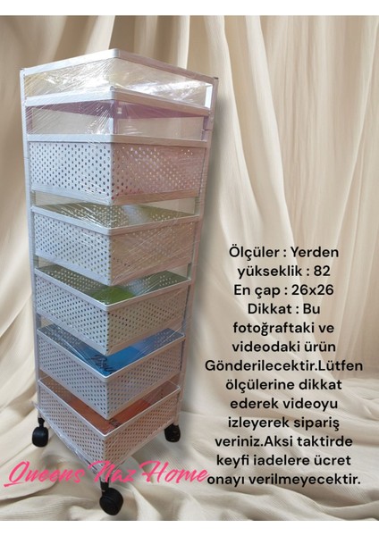 Lux Metal Beyaz 5 Katlı Tekerlekli Sebzelik Meyvelik Patates Soğanlık Dekoratif Görünüm Organizer