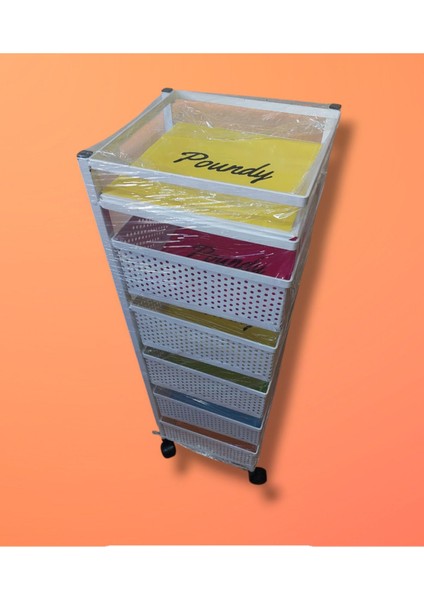 Lux Metal Beyaz 5 Katlı Tekerlekli Sebzelik Meyvelik Patates Soğanlık Dekoratif Görünüm Organizer