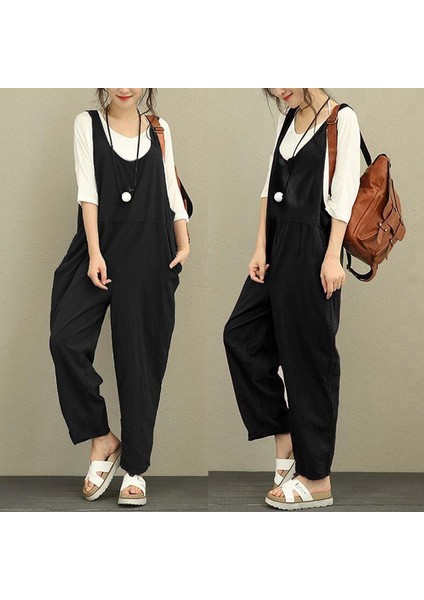 Keten Günlük Yazlık Kalın Askılı Salopet Kadın Tulum