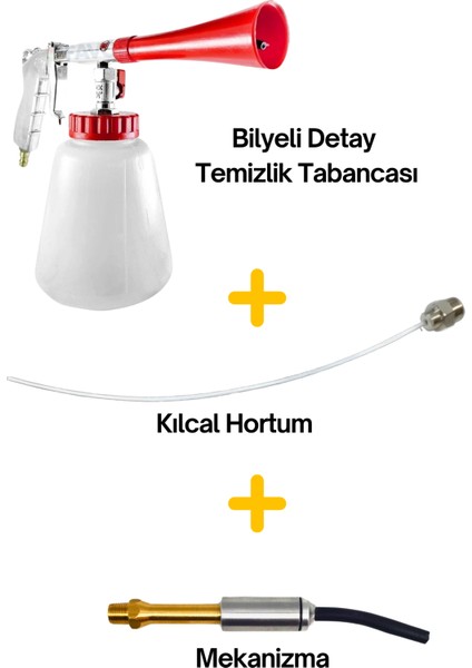 Detay Temizlik Tabancası, Oto Yıkamalar Için Bilyeli Mekanizma ve Kılcal Hortum 3 Parça Set