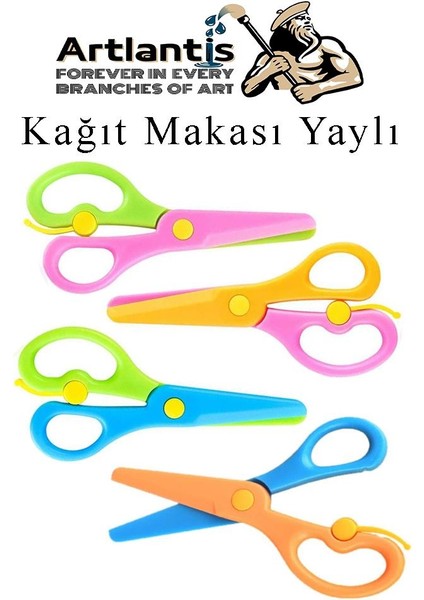 Renkli Kağıt Makası 4 Adet Plastik Yaylı Küt Uç Korumalı Okul Makası Çocuk Makası Okul Öncesi Kreş Ana Sınıfı