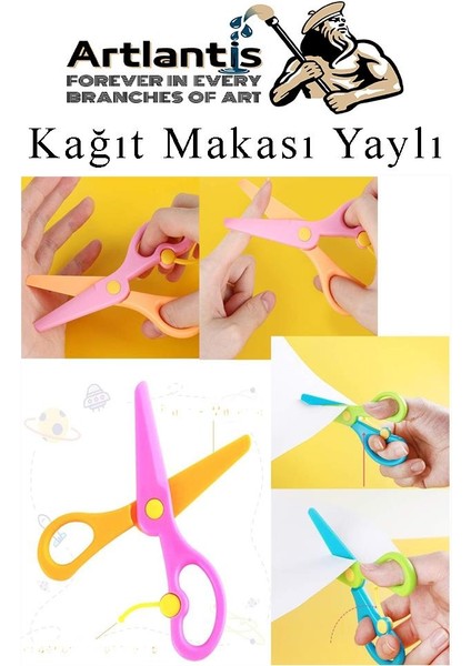 Renkli Kağıt Makası 4 Adet Plastik Yaylı Küt Uç Korumalı Okul Makası Çocuk Makası Okul Öncesi Kreş Ana Sınıfı