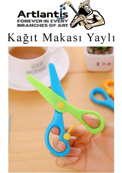 Renkli Kağıt Makası 4 Adet Plastik Yaylı Küt Uç Korumalı Okul Makası Çocuk Makası Okul Öncesi Kreş Ana Sınıfı