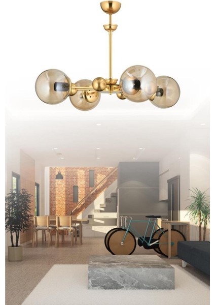 Nairobi 4'lü Gold Kasa Sarı Glop Camlı Avize