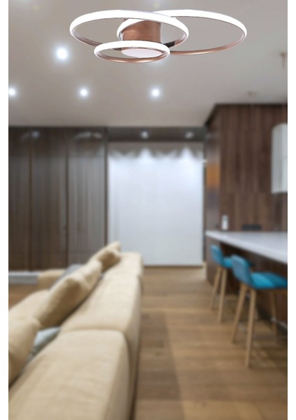 Ivan Modern Tasarım Kahverengi Salon Mutfak Hol Beyaz LED 3 Lü Avize