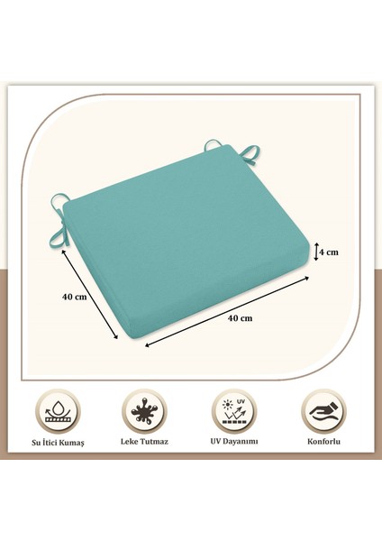 Canvas 2'li Turkuaz Sıvı Geçirmez Leke Tutmaz Fermuarlı Bağcıklı Sandalye Minderi 40 x 40 cm fırsatları