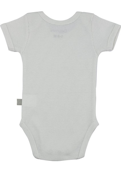 Pamuklu Bebek Kısa Kollu Çıtçıtlı Body Krem Çizgili Zarf Yaka 0-36 ay