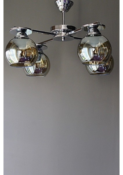 Aydınlatma Salon Oda Modern Krom Füme Camlı Efes 4lü Avize
