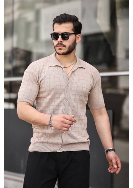 Erkek Krem Örme Kumaş Gömlek