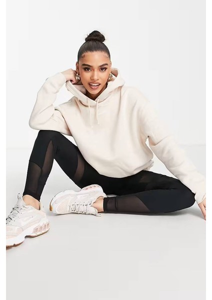 Sportswear Fleece Hoodie Oversized Kapüşonlu Bol Kesim Sweatshirt Ekru fırsatları