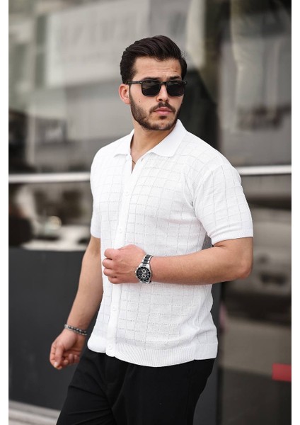 Erkek Beyaz Örme Kumaş Gömlek