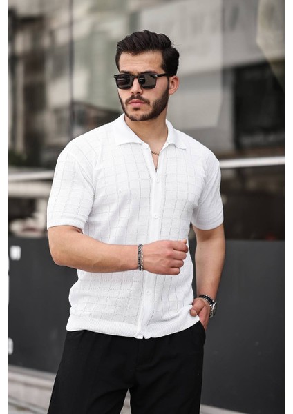 Erkek Beyaz Örme Kumaş Gömlek modelleri