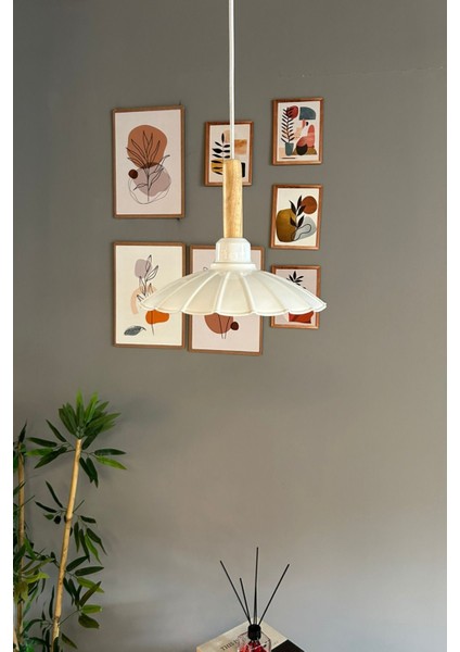 Risso Beyaz Tekli Metal Avize Ahşap Başlık Cafe Mutfak Modern Dekoratif Sarkıt Aydınlatma modelleri