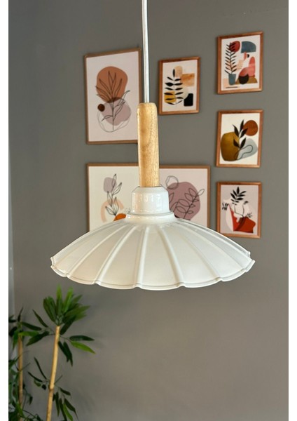 Risso Beyaz Tekli Metal Avize Ahşap Başlık Cafe Mutfak Modern Dekoratif Sarkıt Aydınlatma fırsatları