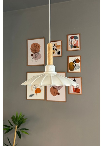 Risso Beyaz Tekli Metal Avize Ahşap Başlık Cafe Mutfak Modern Dekoratif Sarkıt Aydınlatma indirimleri