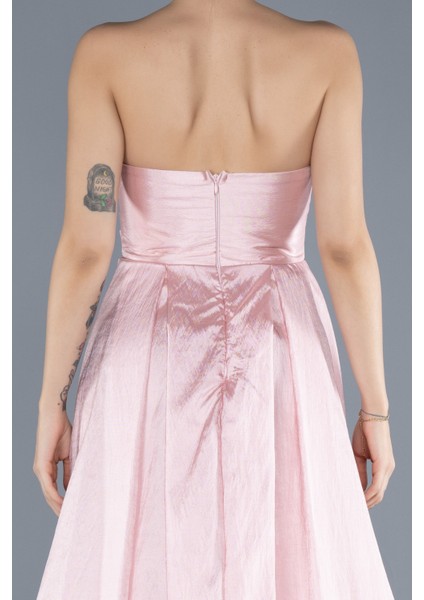 Taşlı Straplez Yaka Uzun Tafta Abiye Elbise ABU4579 fırsatları