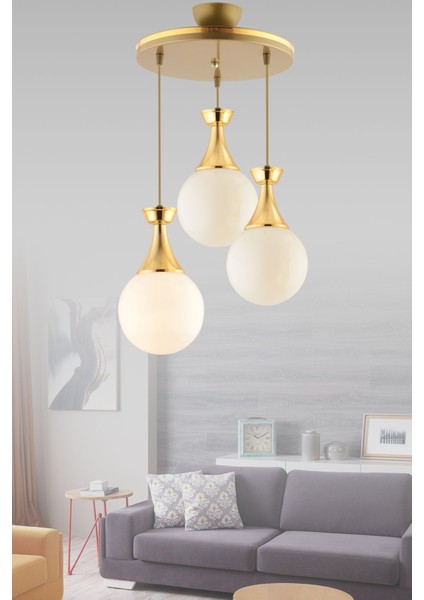 Minel 3 Lü Eskitmeye Gold Glop Camlı Aydınlatma