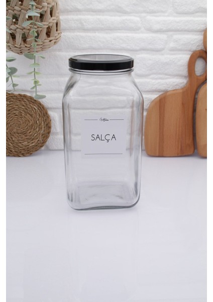 Cam Kavanoz Saklama Kabı Siyah Kapak 3000ML (Salça)