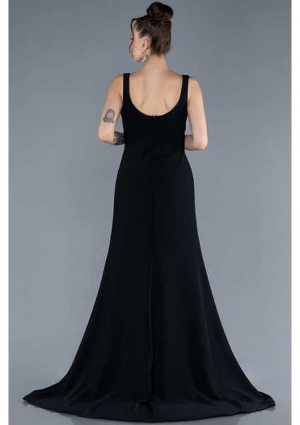 Bacak Dekolteli Kolsuz Uzun Kuyruklu Şifon Abiye ABU4621 fiyatları