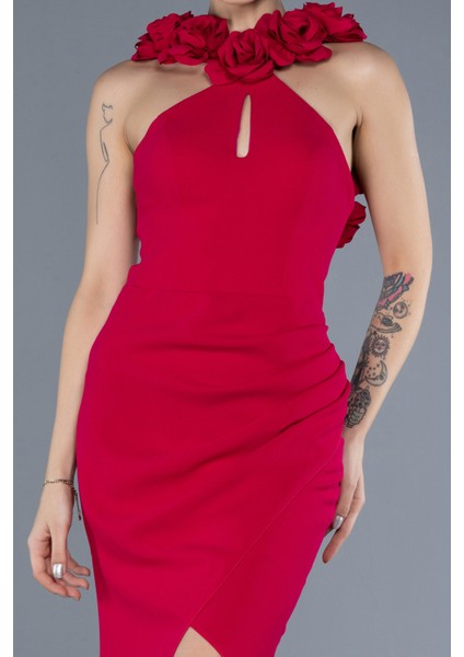 Güllü Halter Yaka Yırtmaçlı Uzun Abiye ABU4610 modelleri