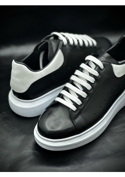 Erkek Hakiki Deri Sneakers Siyah Beyaz modelleri