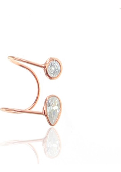 Gümüş Rose Zirkon Taşlı Damla Kıkırdak Küpe SGTL12220ROSE
