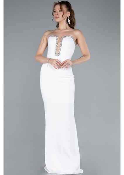 Taşlı Straplez Yaka Uzun Balık Abiye Elbise ABU4687 fiyatları