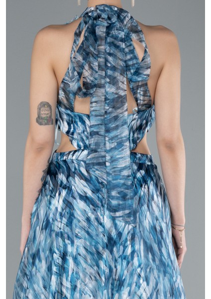 Halter Yaka Cut Out Uzun Empirme Saten Abiye ABU4686 fırsatları