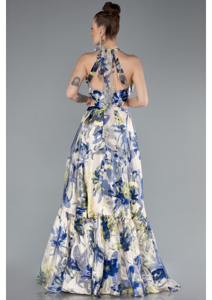Halter Yaka Cut Out Uzun Empirme Saten Abiye ABU4686 fiyatları
