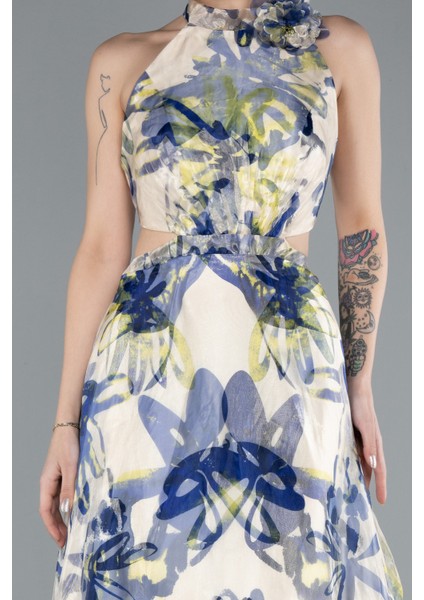 Halter Yaka Cut Out Uzun Empirme Saten Abiye ABU4686 modelleri