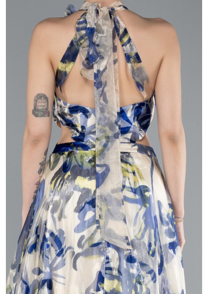 Halter Yaka Cut Out Uzun Empirme Saten Abiye ABU4686 fırsatları