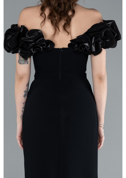 Kayık Yaka Yırtmaçlı Taş Detay Uzun Abiye ABU4696 fırsatları