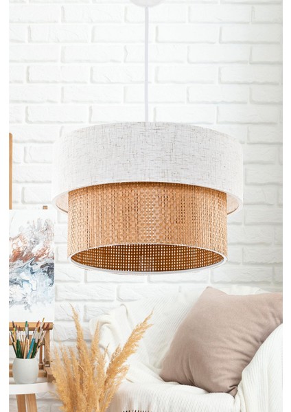 Keten Hasır Natural Rattan Sarkıt Avize