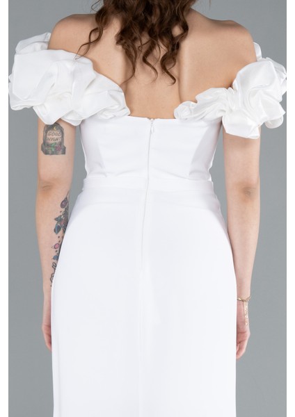 Kayık Yaka Yırtmaçlı Taş Detay Uzun Abiye ABU4696 fırsatları